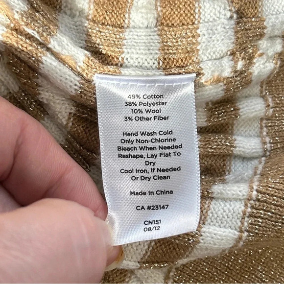 Talbots Women's Small Sweater Gold Stripe Wool Blend Metallic Preppy Holiday - Picture 15 of 16